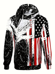 Eagle & Flag Print Hoodie for Men Graphic Sweatshirt Kangaroo Pocket