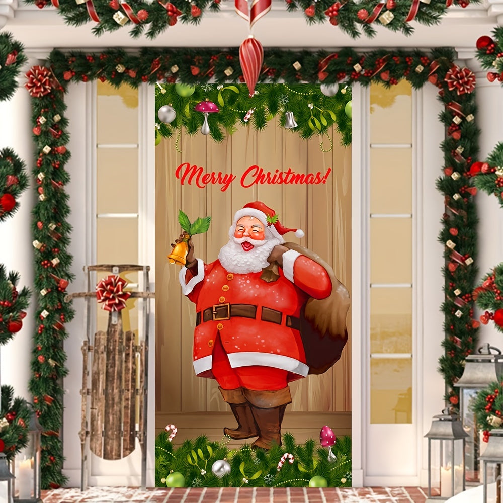 Christmas Polyester Door Curtain Flag Retro Santa Claus Decoration