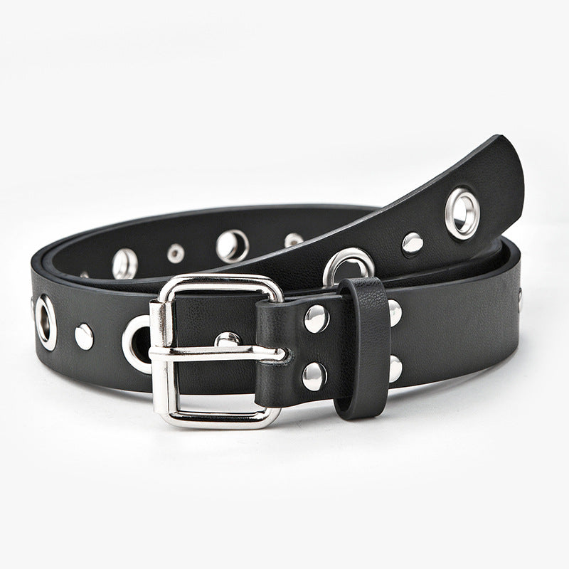 Women Double Grommet Leather Casual Jean Belt