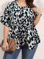  Leopard Print Ruffle Trim Top
