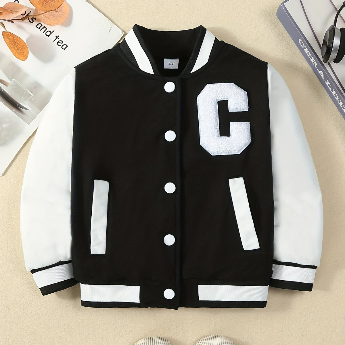 Girls' Preppy Block Varsity Jacket for Spring