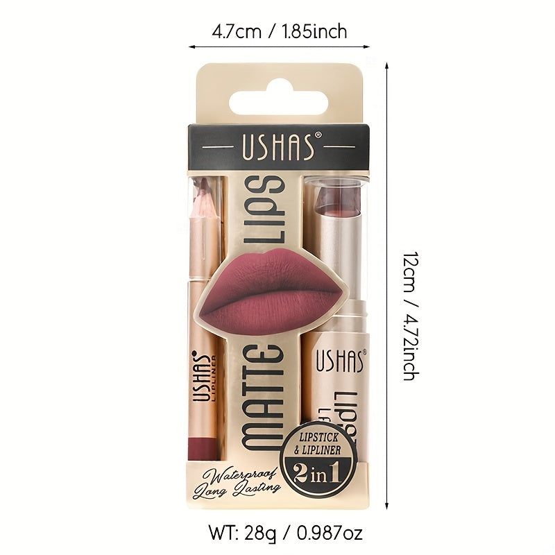 Matte Lipstick Lip Liner Set Nude Long Wear Waterproof Makeup