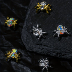 10pcs Halloween Spider Nail Art Charms With Rhinestones 3D Alloy Spider Nail Gem