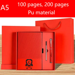 Personalized A5 Notebook Set with Pen Red Faux Leather Journal
