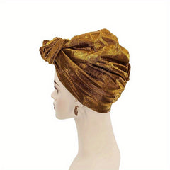 Bright Crinkle Turban Cap Solid Elastic Head Wrap Hijab Hat Ramadan Beanie Chemo