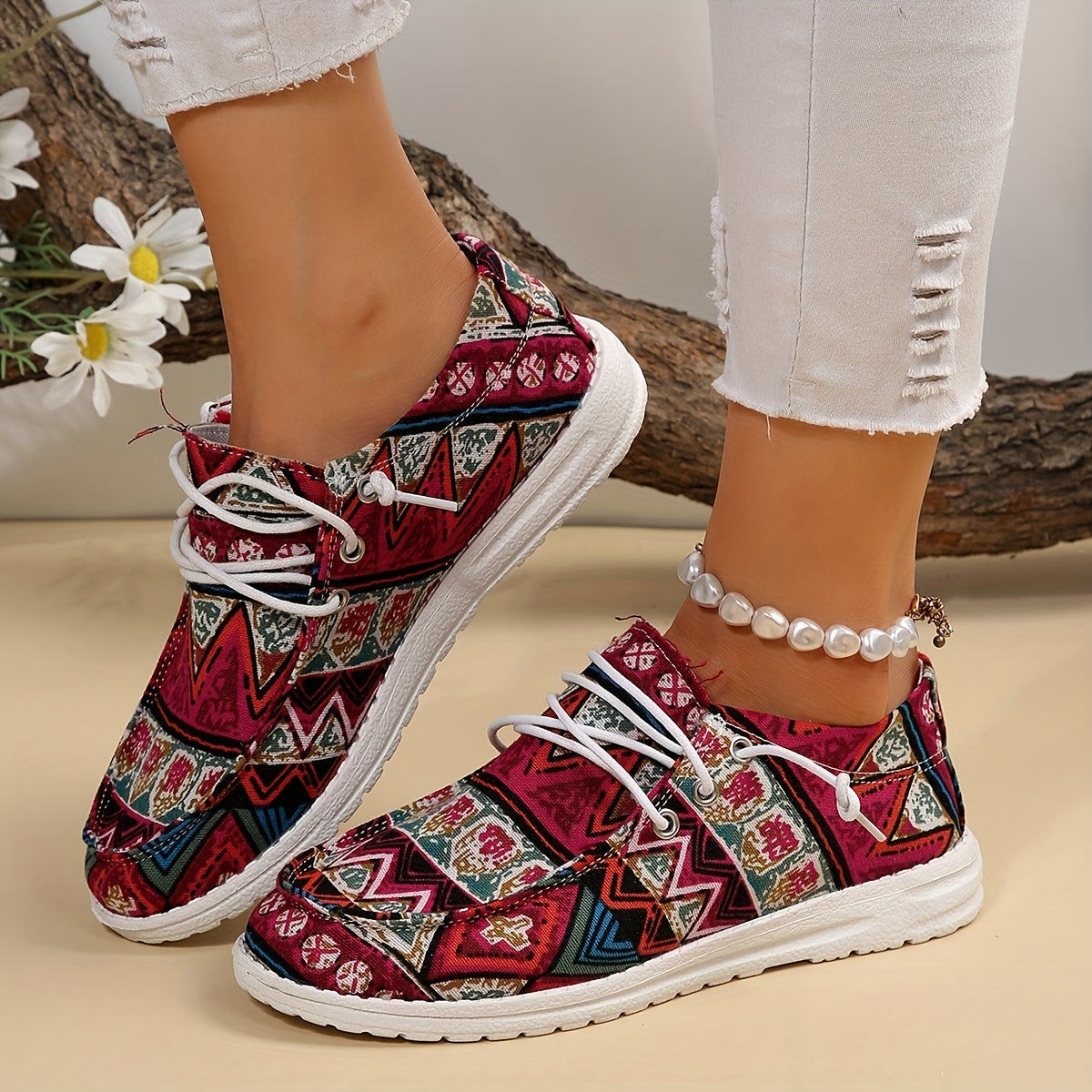Ethnic Style Slip-On Boat Shoes for Women