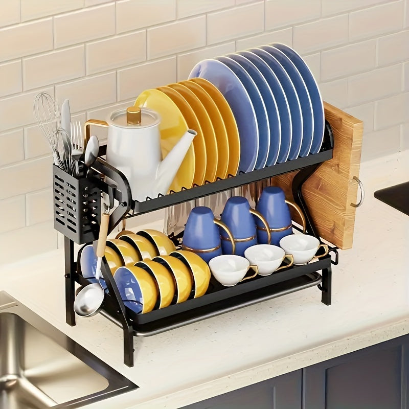 Multifunctional Double layer Bowl Dish Chopsticks Storage Rack