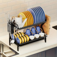 Multifunctional Double layer Bowl Dish Chopsticks Storage Rack