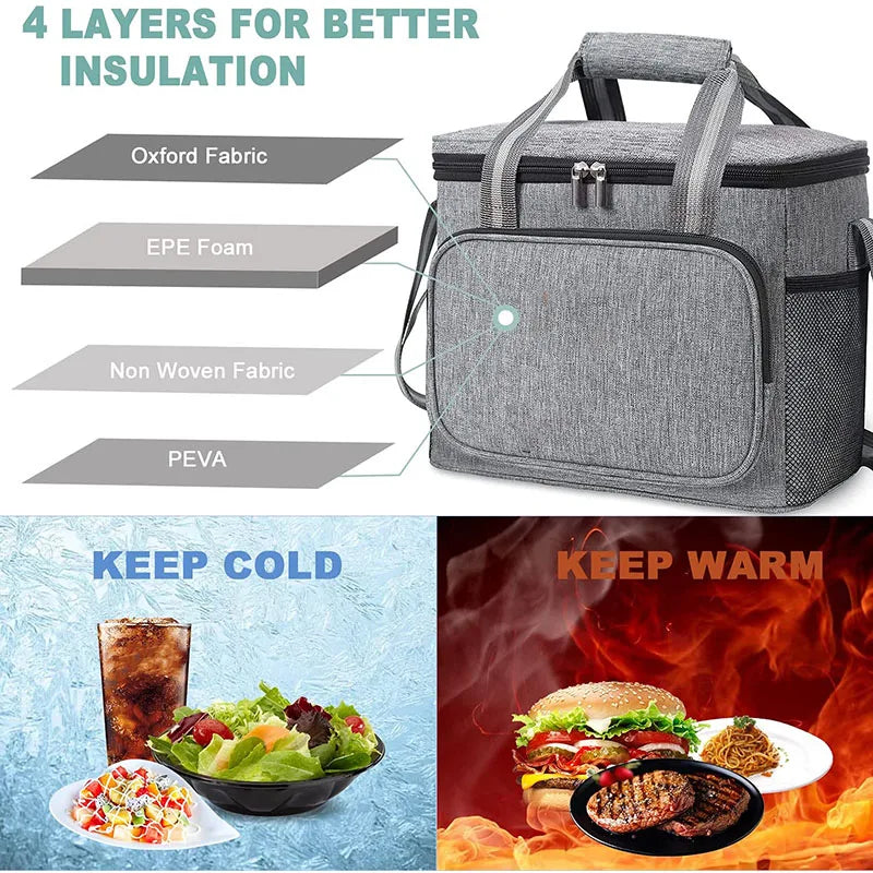 15L Waterproof Thermal Lunch Box Bag Handbag for Travel Portable Cooler Insulate