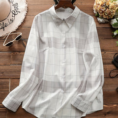  Colorblock Grid Print Button Up Blouse
