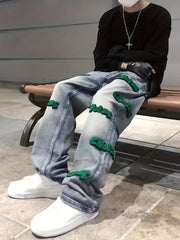 Creative Street Style Embroidered Baggy Jeans for Men