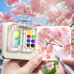 5pcs Mini Acrylic Painting Kit w/ Palette, Brushes, Clip, Sketchbook