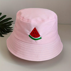 Watermelon Embroidery Bucket Hat Cartoon Pink Basin Hat