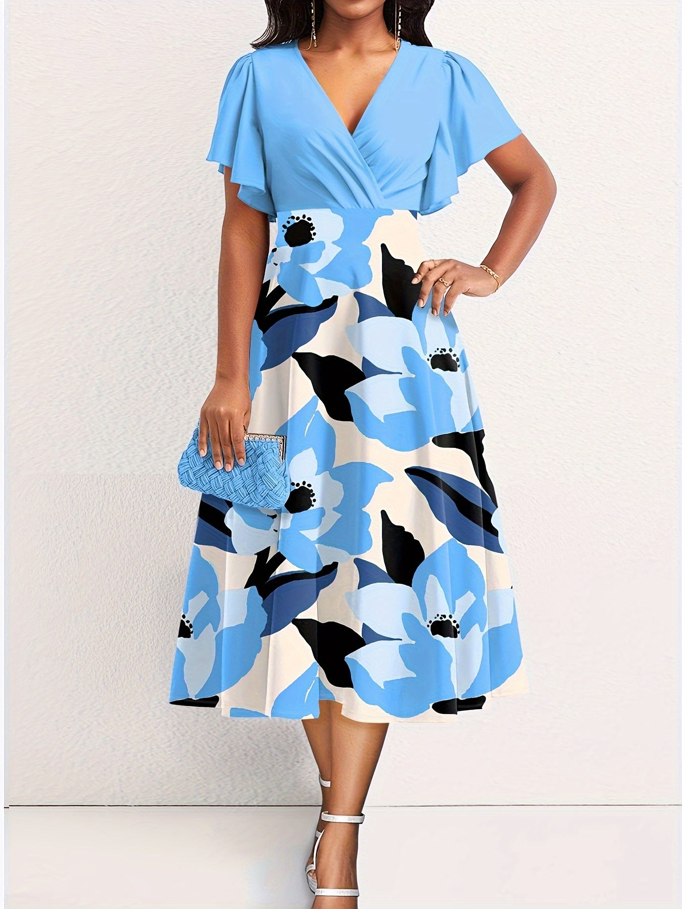  Dress Women's Plus Ruffle Sleeve Midi Dress
