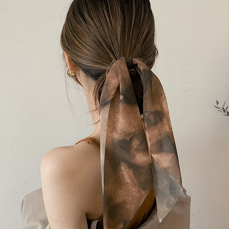 Smudged Ribbon Hair Tied Bun Ponytail Braided Rope Bow Scrunchie Accessories