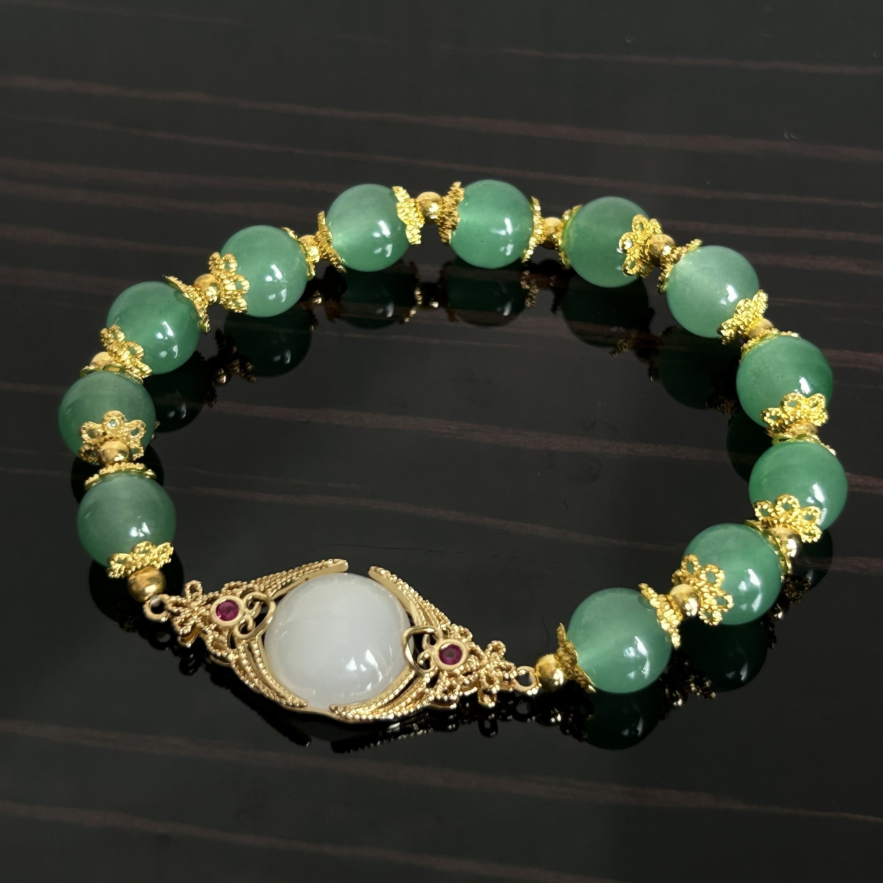 Stretchy Green Beaded Eye Of Providence Bracelet - Great Gift Idea