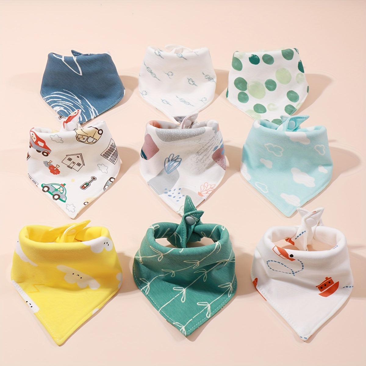 Assorted Cartoon Print Baby Bibs for Boys Girls, Pack of 2, 3, or 5