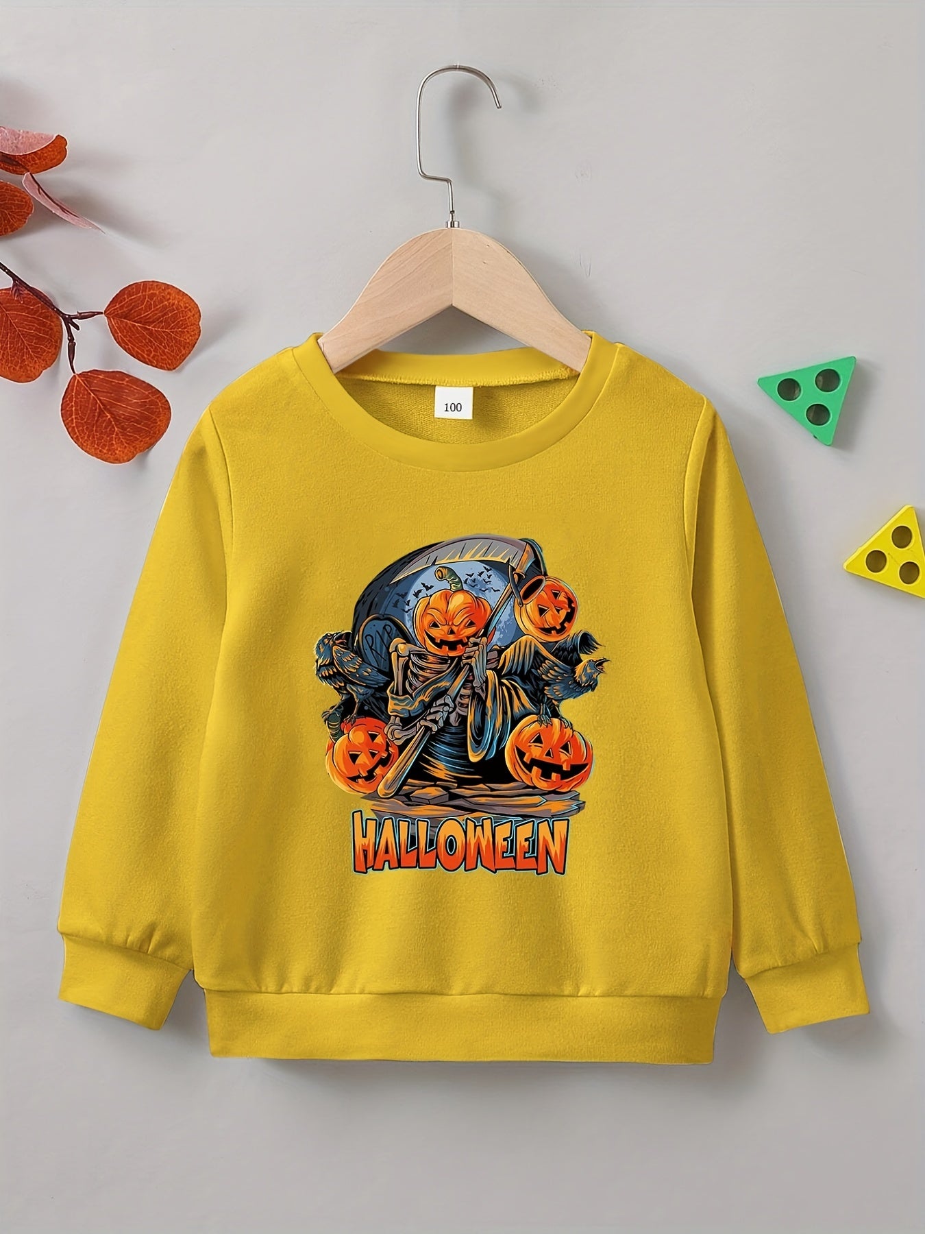Halloween Party Pumpkin Skeleton Print Boys Casual Sweatshirt