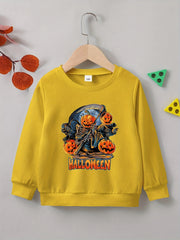 Halloween Party Pumpkin Skeleton Print Boys Casual Sweatshirt