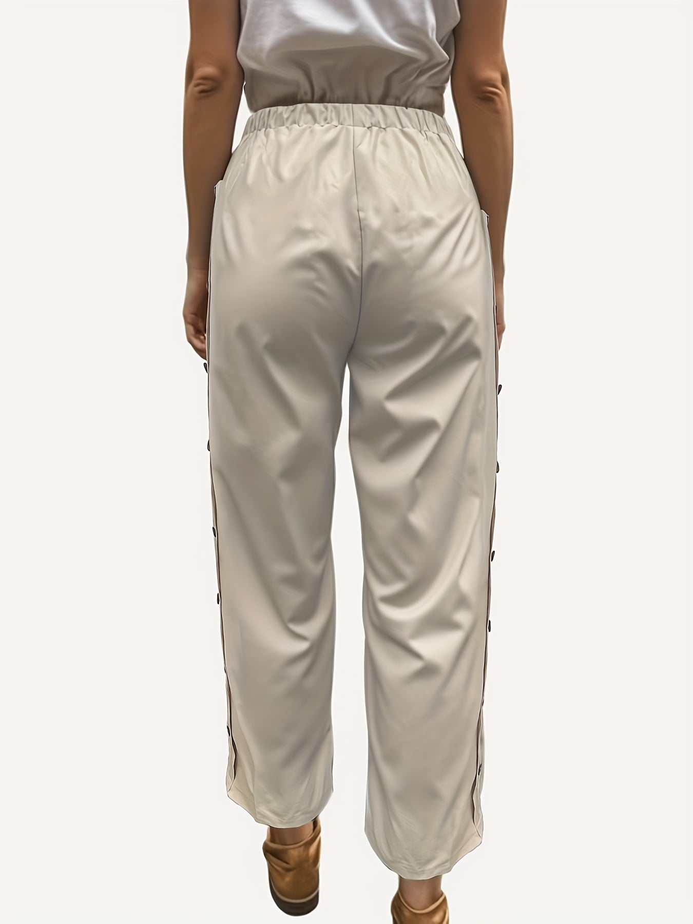 Solid Button Decor High Rise Crop Trousers