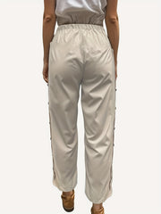  Solid Button Decor High Rise Crop Trousers