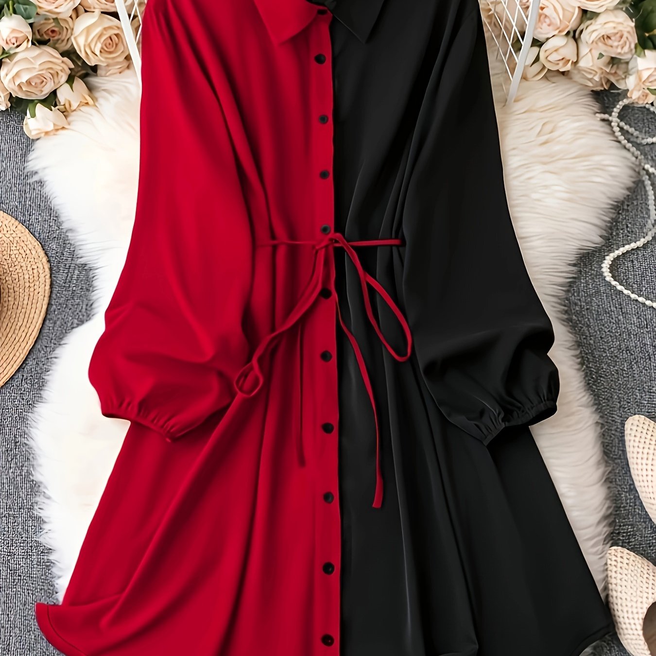  Colorblock Long Sleeve Button Up Shirt Top