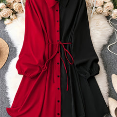 Colorblock Long Sleeve Button Up Shirt Top