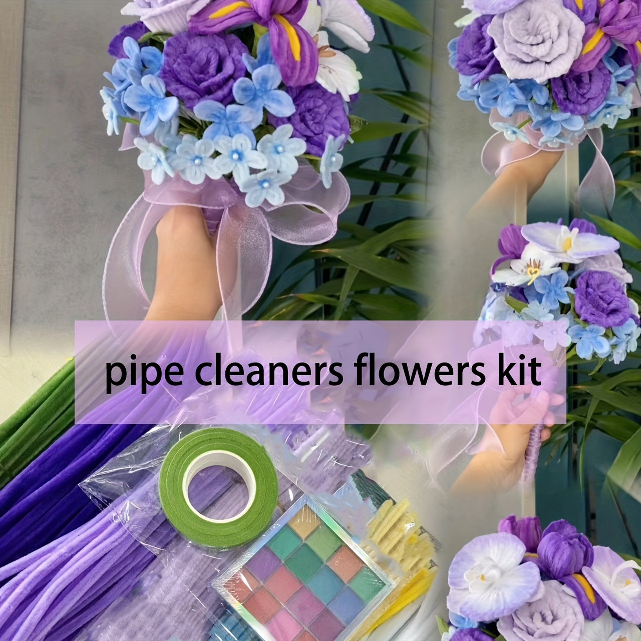 Pipe Cleaner Flower Craft Kit 7 Colors Powder Pearls Chenille Stalk Tutorial