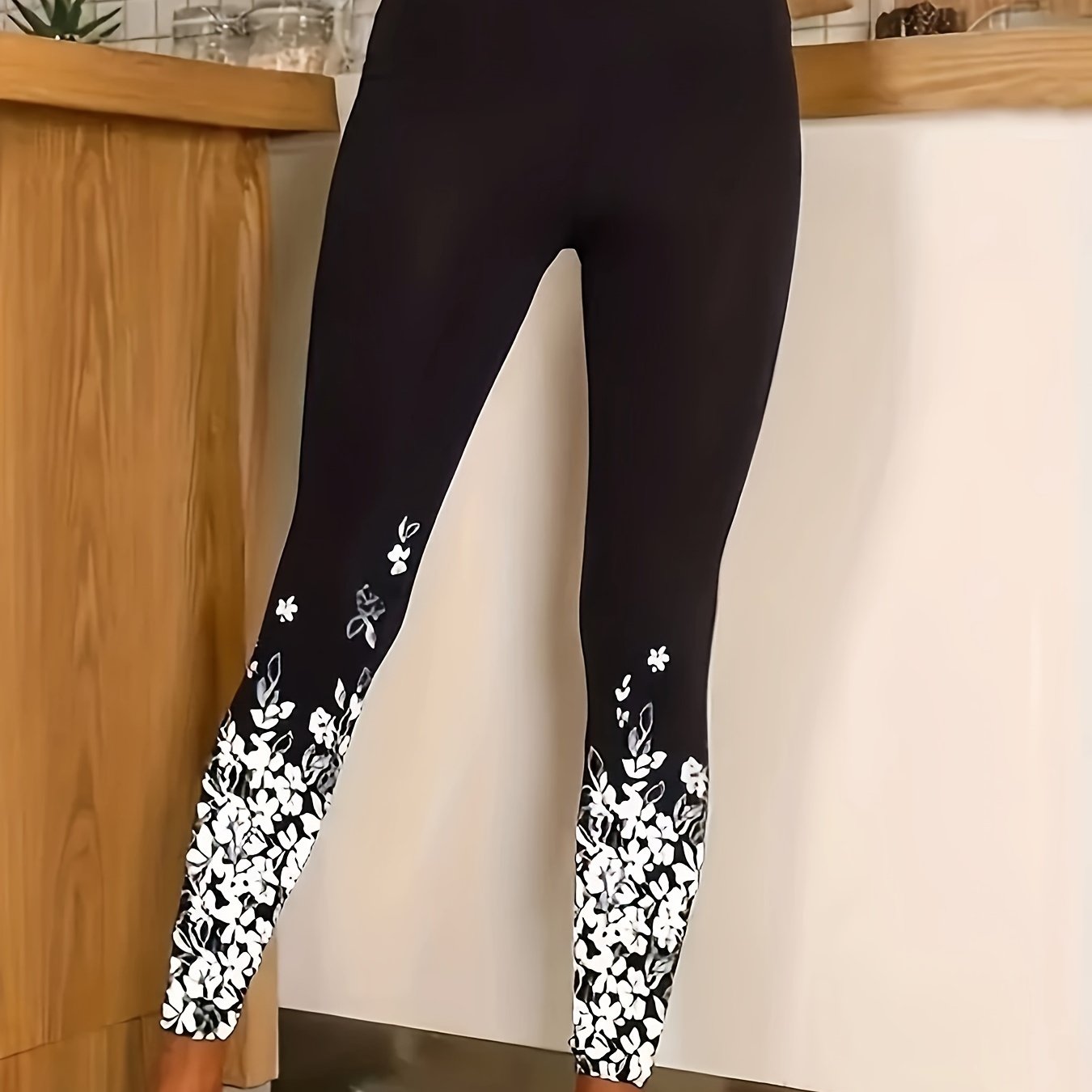  Sexy Leggings Women's Plus Floral Print High Rise Leggings