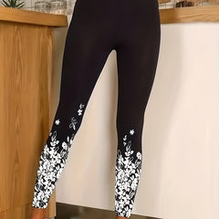 Sexy Leggings Women's Plus Floral Print High Rise Leggings