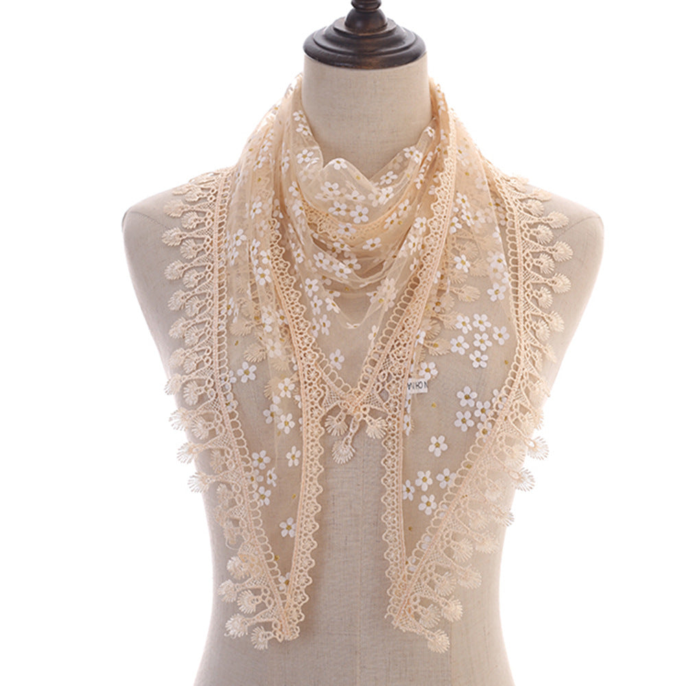 Floral Print Bridal Triangle Scarf Cathedral Head Wrap Lace Shawl Latin Scarf