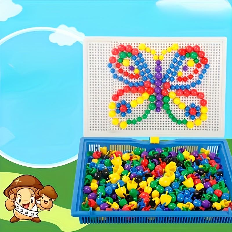 296 Mushroom Nail Toys Puzzle Board Building Blocks