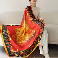 Vintage Flower Print Square Scarf Silk Shawl Casual Windproof Head Wrap Sunscree