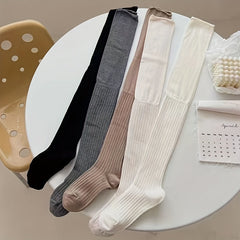 5 Pairs Solid Calf Socks Women's Knee High Stockings