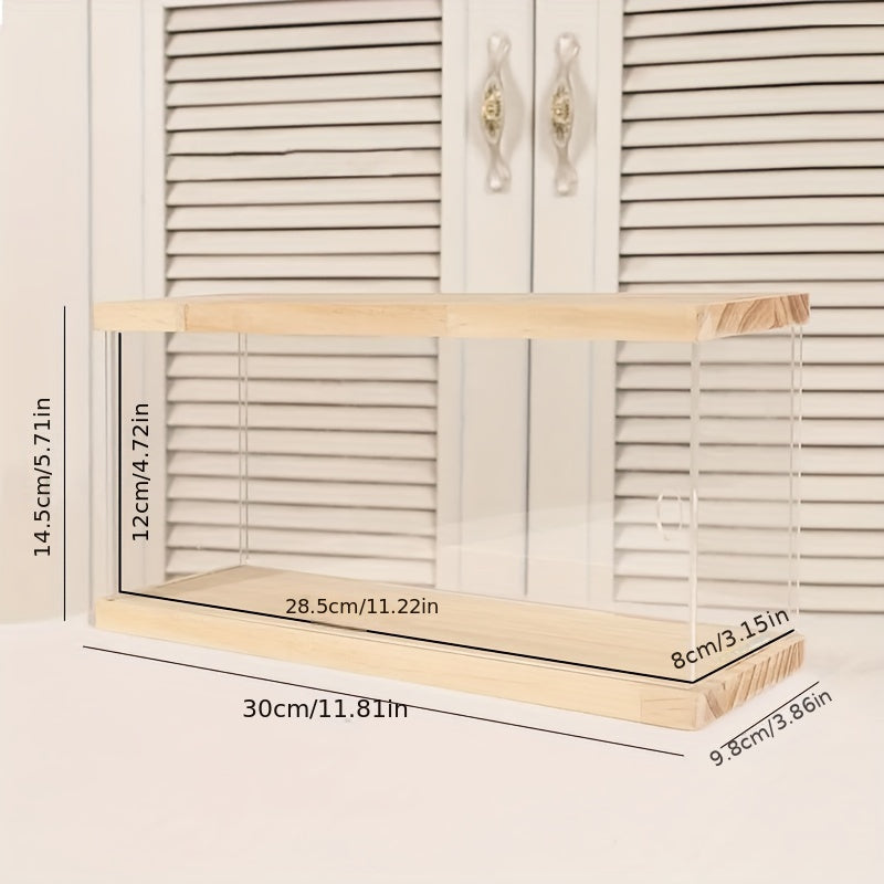 1pc Solid Wood & Acrylic Display Box Clear Dustproof Model Organizer