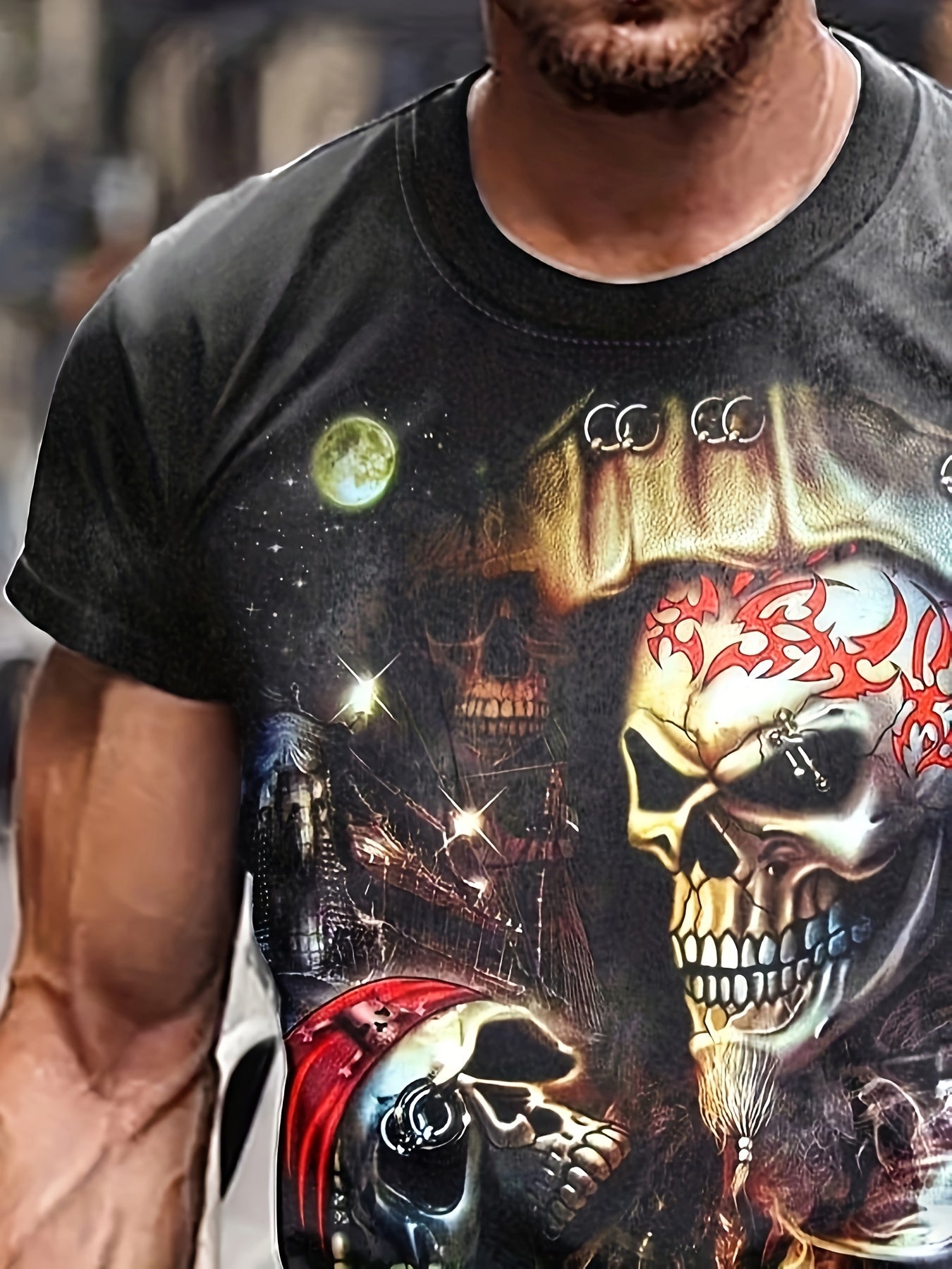 Skull 3D Pattern Print Men's Short Sleeve T-shirt Graphic Tee