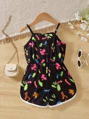 Toddler Girls Figure Graphic Contrast Binding Cami Romper Jumpsuit