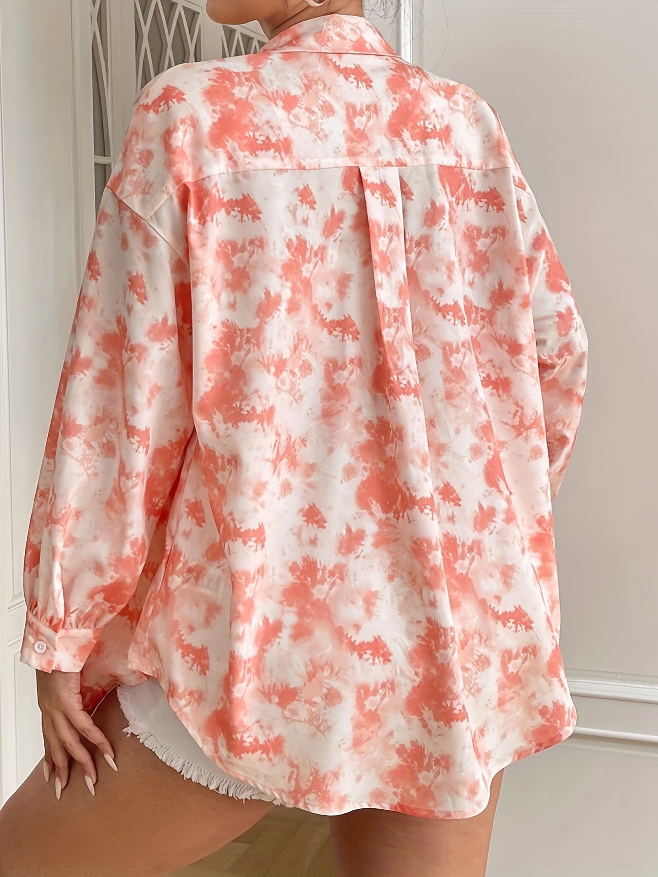  Tie Dye Button Up Collar Blouse