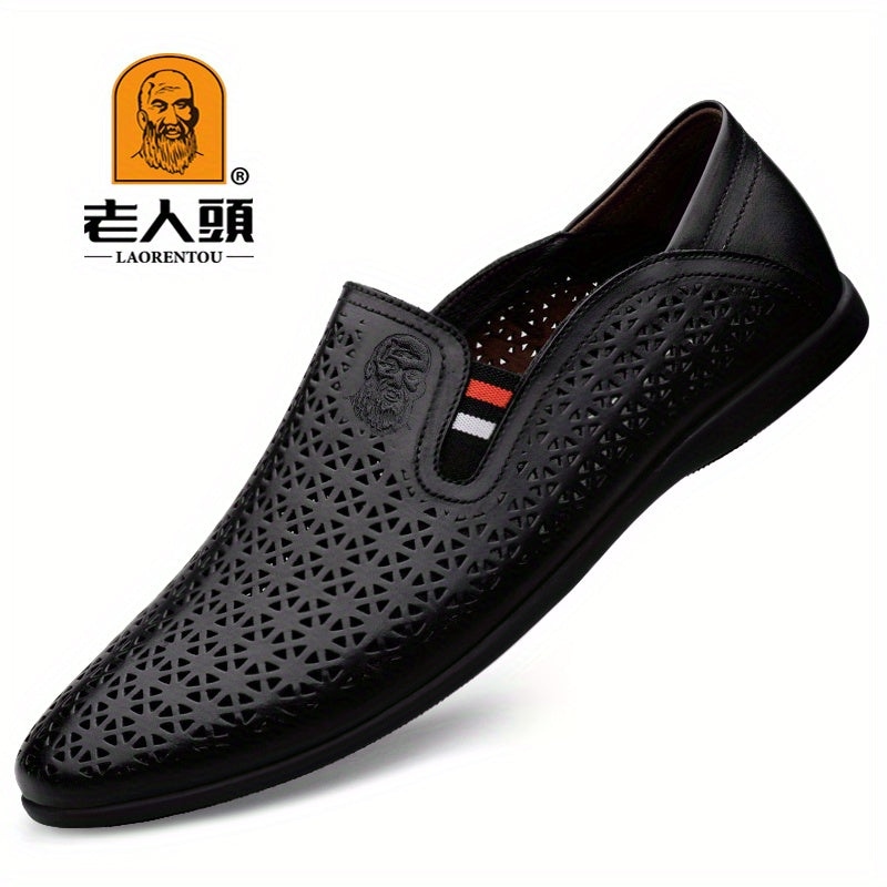 LAORENTOU Men Hollow Out Leather Loafer Shoes Slip On Lightweight Soft Sole