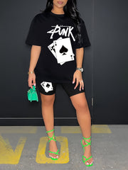  Poker Print Tee & Biker Shorts Set