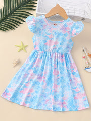 Summer Ruffle Short Sleeve Floral Tropical Dress Toddler Girls