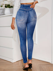 Butterfly Denim Print Leggings High Waist Skinny Leggings