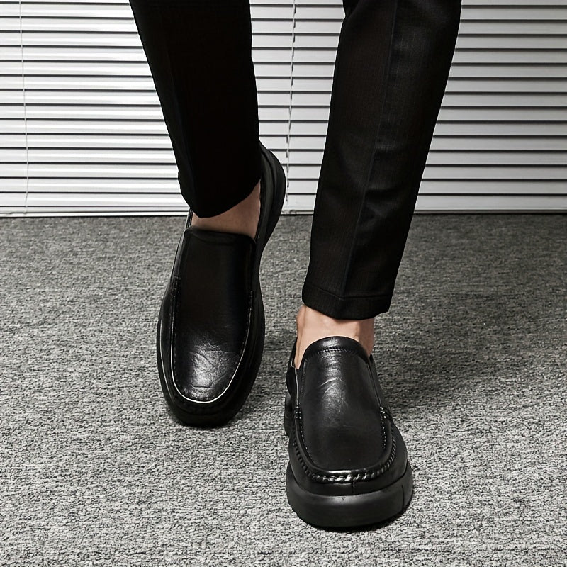 Men's No Tie Leather Loafers Warm Slip-On Shoes