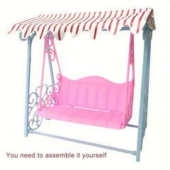 Pink Garden Swing with Striped Canopy Dollhouse Accessory