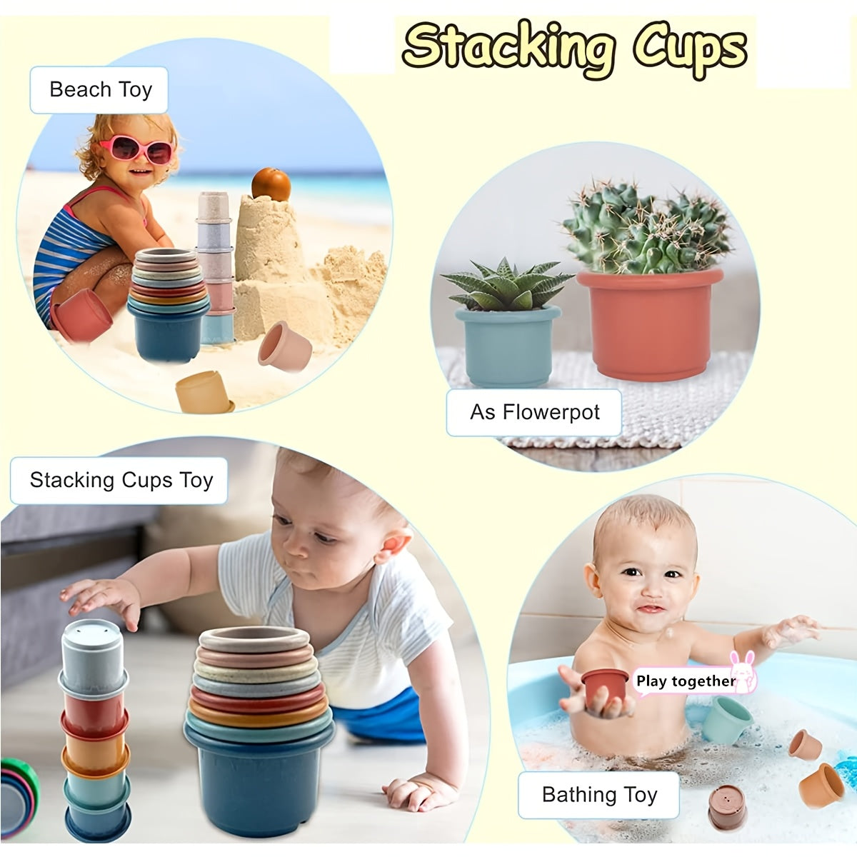 Kids Stacking Cup Toy Set - 8pcs Building Blocks for 1-3 Year Olds