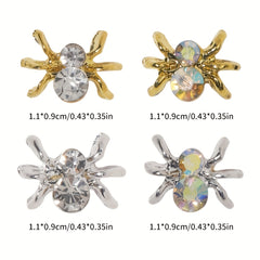 10pcs Halloween Spider Nail Art Charms With Rhinestones 3D Alloy Spider Nail Gem