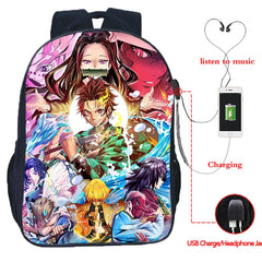 16 Inch Demon Slayer USB Backpack Kimetsu No Yaiba School Bag