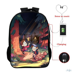 16" Gravity Falls USB Charge Backpack Cartoon School Bag