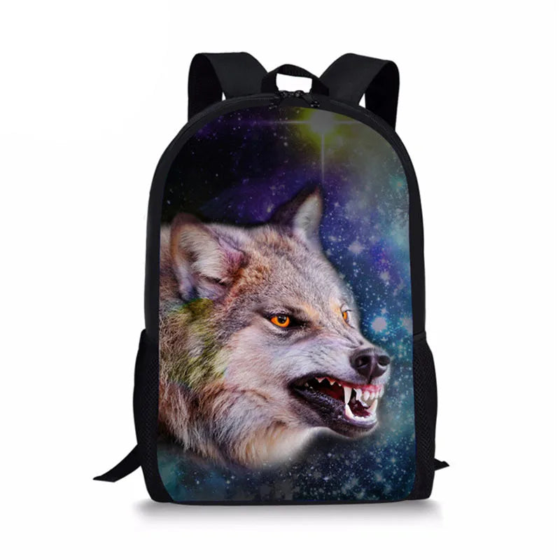 School Bags Wolf 3D Printing Children Backpack for Teenagers Boys Girls Book Bag
