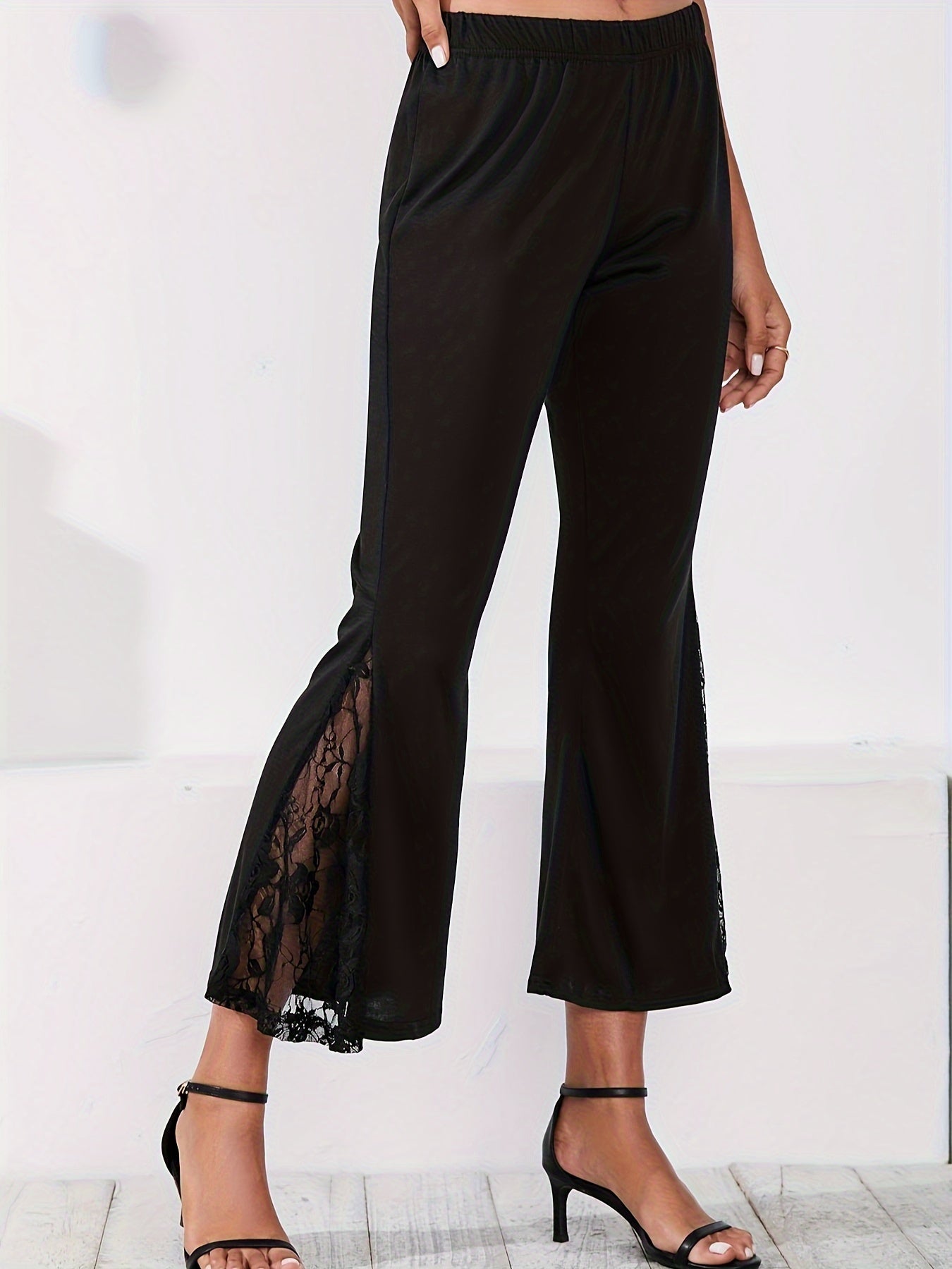  Lace Elastic High Rise Flared Leg Trousers